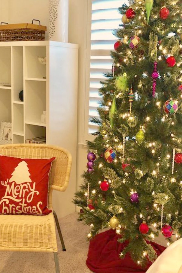 Christmas tree in a Scandi bedroom. Hello Lovely Studio.