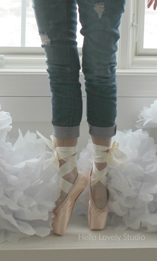 Ballet slipper pointe shoes and distressed denim by Hello Lovely Studio. #hellolovelystudio #pointeshoes #balletslippers