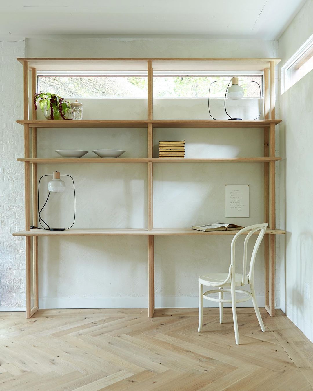 Leanne Ford designed home office area of a MCM home on Restored by the Fords (HGTV) - photo by Alexandra Ribar. #homeofficgoals #modernrustic #minimalluxe #rusticluxe #roughluxe #homeoffices