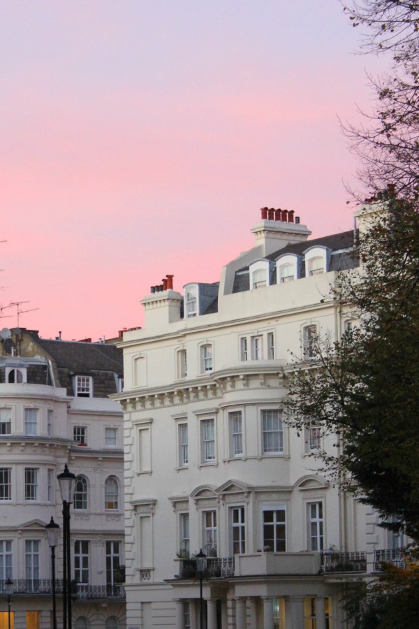 Pink sky. Notting Hill beauty, classic architecture, and inspiration from a London stroll by Hello Lovely Studio. Personal Reflections: What Does Greater Kindness to Yourself Look Like?