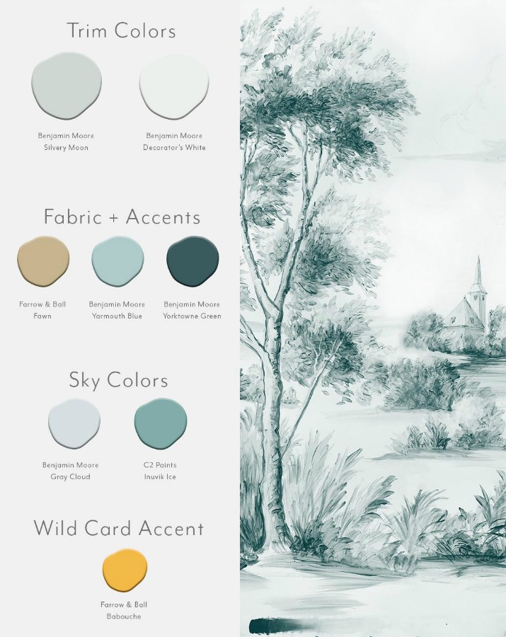 Delft Jade color card for Susan Harter wallpaper murals.