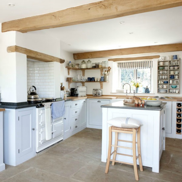 Nordic French farmhouse style in a 17th Century Cotswolds cottage kitchen.