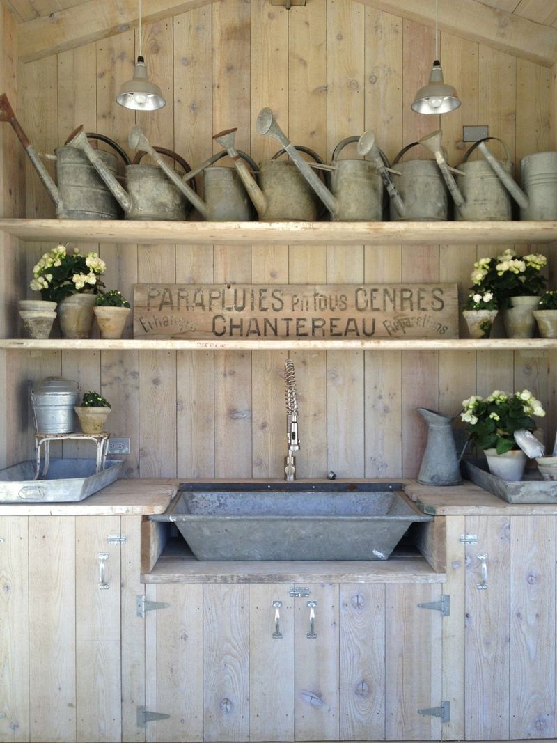 Brooke Giannetti's chicken coop and gardening shed at Patina Farm. See more rustic elegant French farmhouse design ideas and decor inspiration. #frenchfarmhouse #interiordesign #frenchcountry