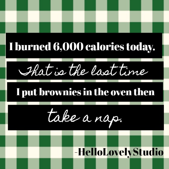 Funny humor quote about dieting: I burned 6,000 calories today. That is the last time I put brownies in the oven then take a nap! #hellolovelystudio #funnyquote #brownies
