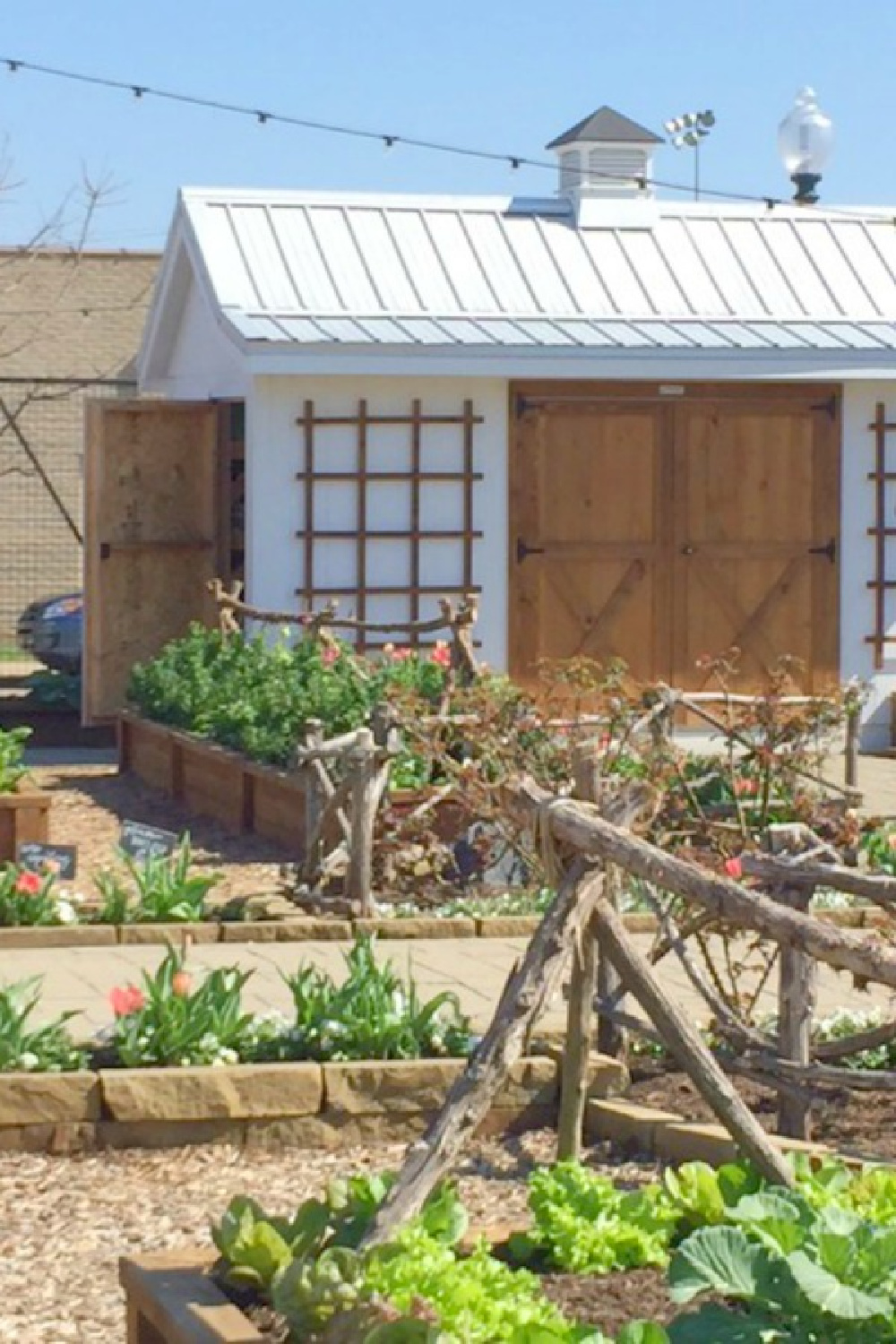 Garden shed and raised beds at Magnolia Silos in Waco - Hello Lovely Studio.
