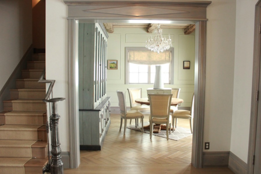 Enchanting French country dining room and staircase in a Gustavian French cottage by Decor de Provence.