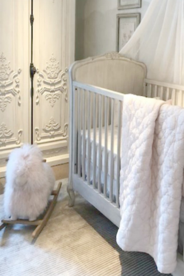 Louis XV style in a RH Child nursery at RH Gallery Chicago. Come tour photos of Restoration Hardware: Romantic French Decor Ideas on Hello Lovely Studio.