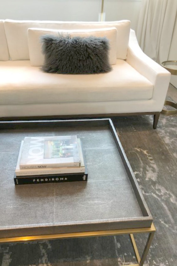 Modern and minimal living room coffee table moment at RH Gallery Chicago. Photo: Hello Lovely Studio.