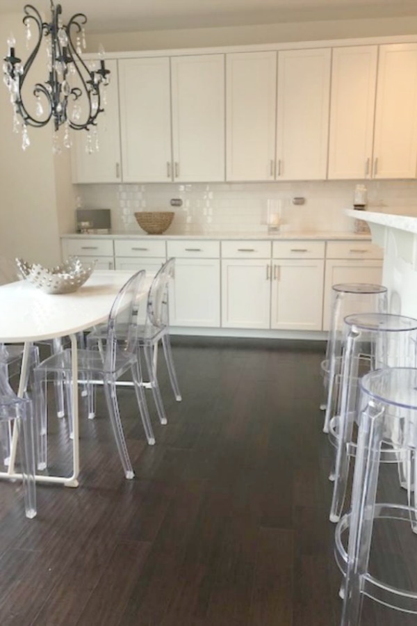 White kitchen with Viatera Minuet quartz countertops - Hello Lovely Studio.