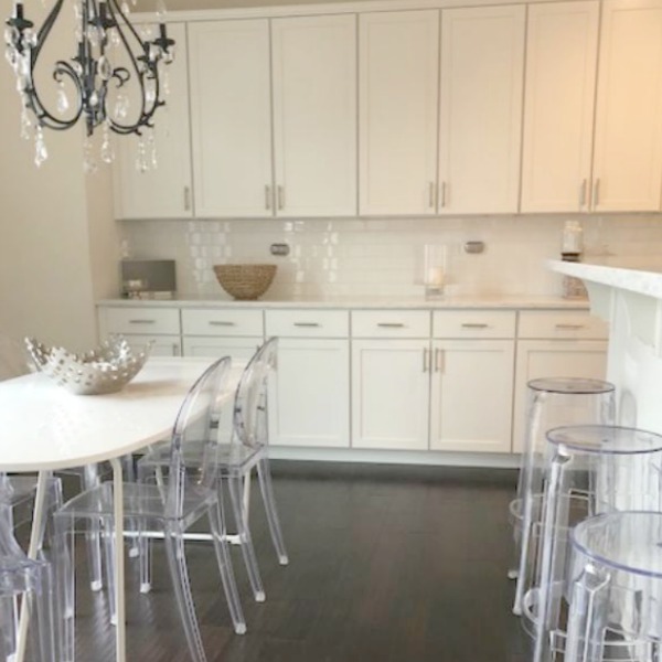 White kitchen with Viatera Minuet quartz countertops - Hello Lovely Studio.