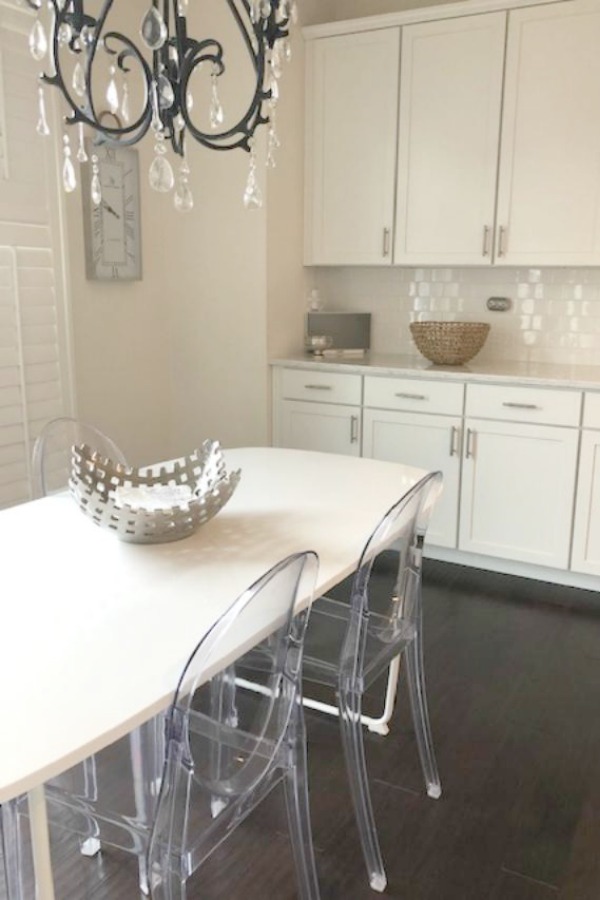 White kitchen with Viatera Minuet quartz countertops - Hello Lovely Studio.