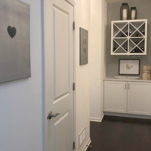 Benjamin Moore San Antonio Gray used as a paint color accent. Come visit: How to Accent Walls 3 Ways With One Paint Color on Hello Lovely Studio.