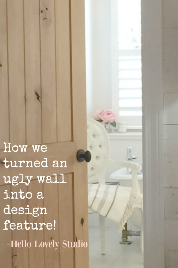 How we turned an ugly wall into a design feature - a before and after story about Hello Lovely's DIY Stikwood Hamptons accent wall in the master bedroom.