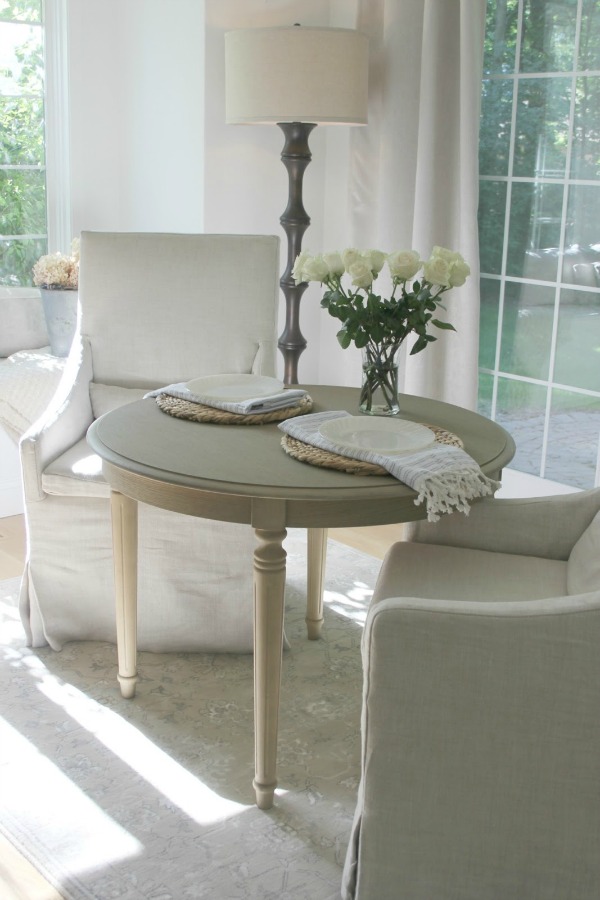 European country style in my white kitchen breakfast area - Hello Lovely Studio.