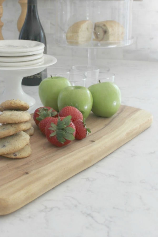 White kitchen with Viatera Minuet quartz countertops - Hello Lovely Studio.