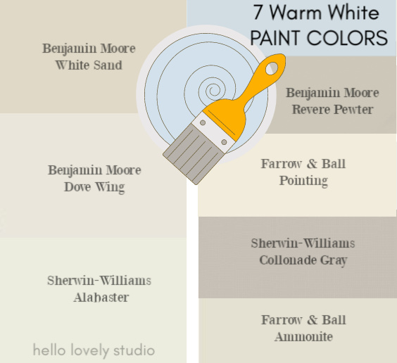 7 Warm White Paint Colors - Hello Lovely Studio. #paintcolors #whitepaint #interiordesign