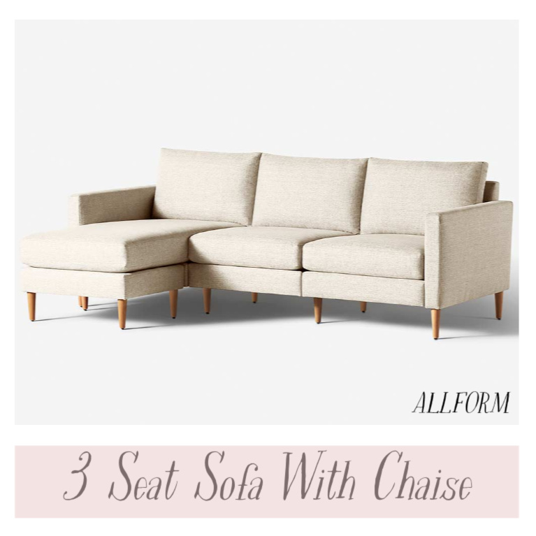 Allform 3 seat sofa with chaise in sand. #whitesofas #furniture #allform #chaises #sofas #sectionals