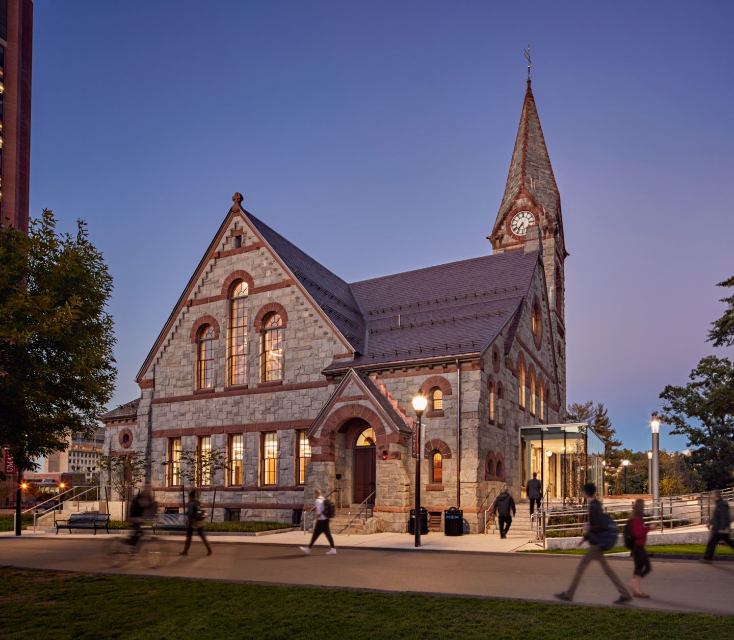 Old Chapel UMASS Amherst - 1884 Richardsonian Romanesque Revival style 19th century building with renovation by Finegold Alexander Architects, Inc. in 2015.