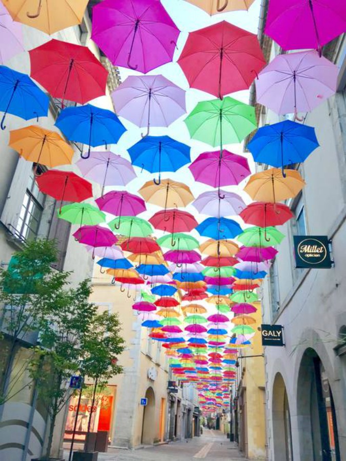 Umbrellas over Carcassonne art exhibit