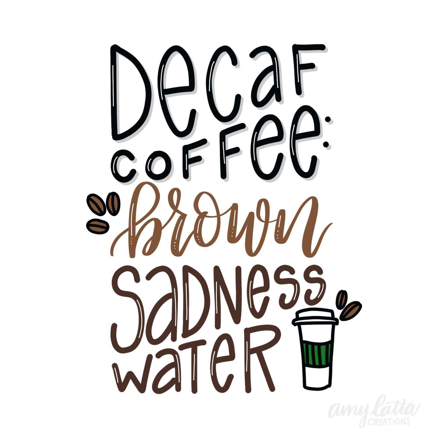 Funny quote about coffee with handlettering by Amy Latta. #humor #funnyquote #coffeequote #amylatta #handlettering