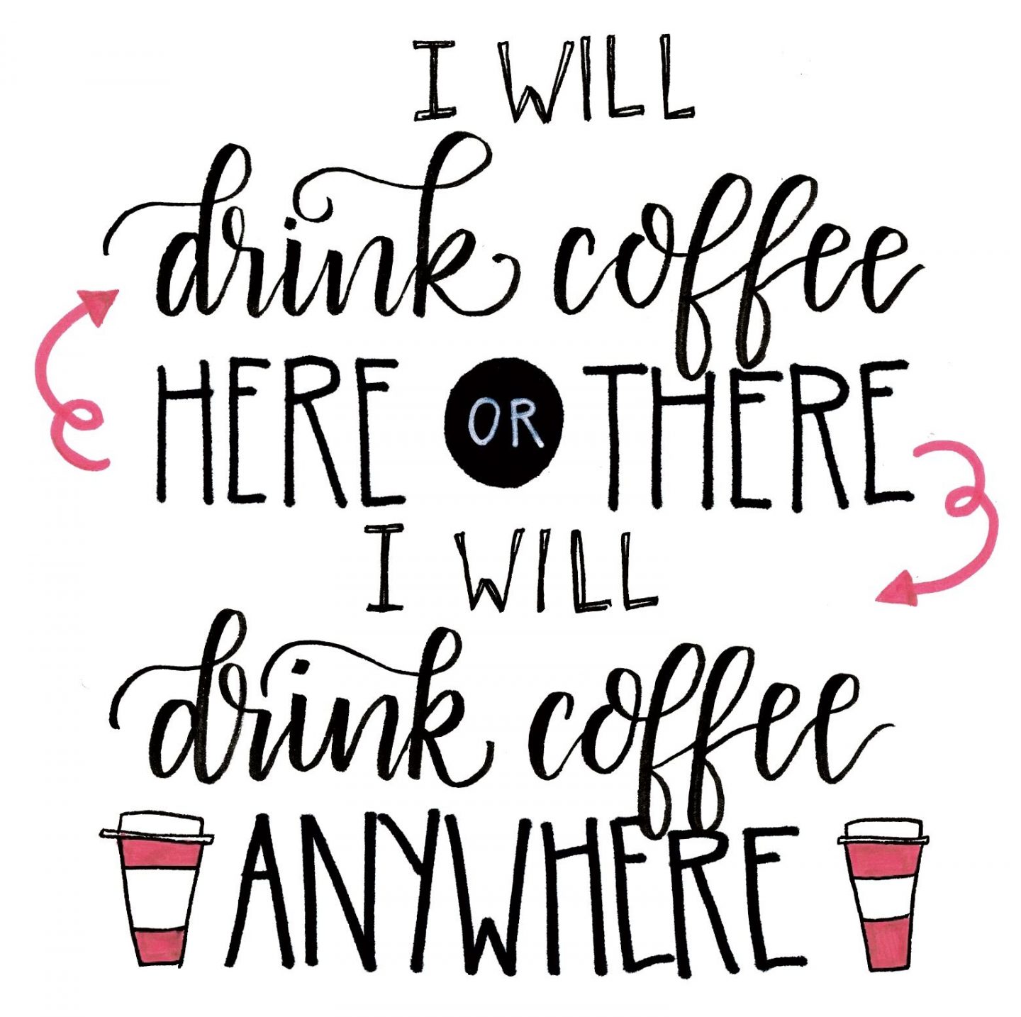 Funny handlettered quote about drinking coffee from Amy Latta. #coffee #humor #funnyquote