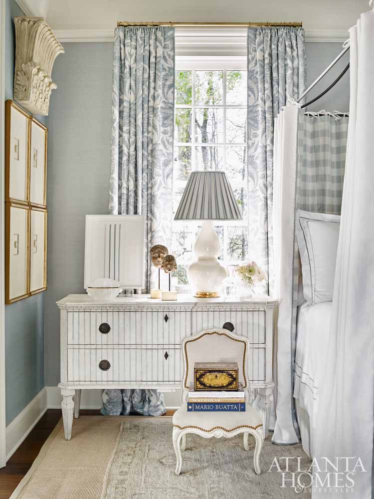 Traditional light blue bedroom by Tristan Harstan in Southeastern Designer Showhouse 2017. Atlanta Homes & Lifestyles.