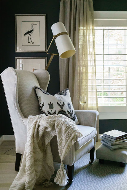 Benjamin Moore Iron Mountain paint color in beautiful bedroom designed by Sherry Hart.