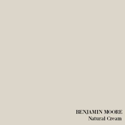 Benjamin Moore Natural Cream paint color swatch. #naturalcream #warmwhitepaintcolor
