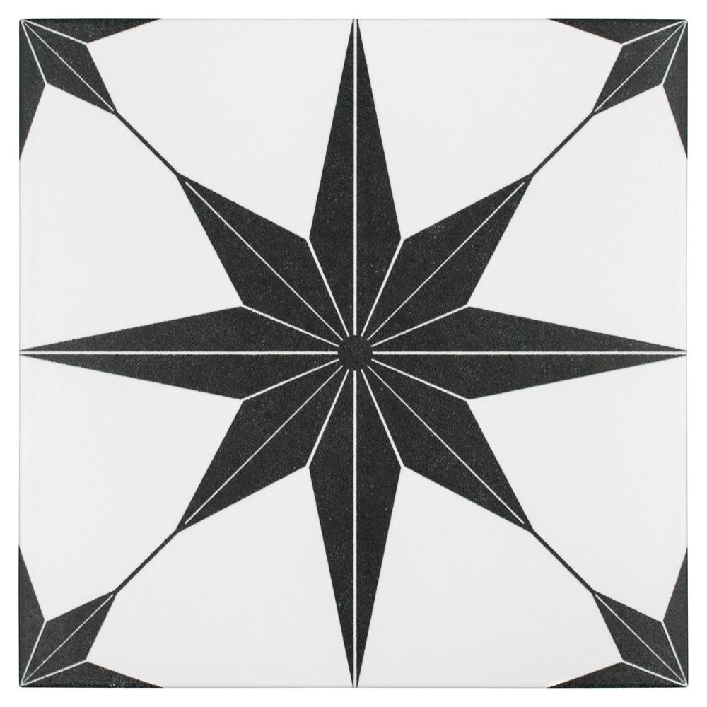 Stella Nero black and white encaustic porcelain tile.