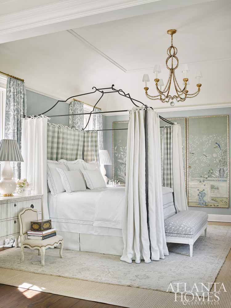Traditional light blue bedroom by Tristan Harstan in Southeastern Designer Showhouse 2017. Atlanta Homes & Lifestyles.