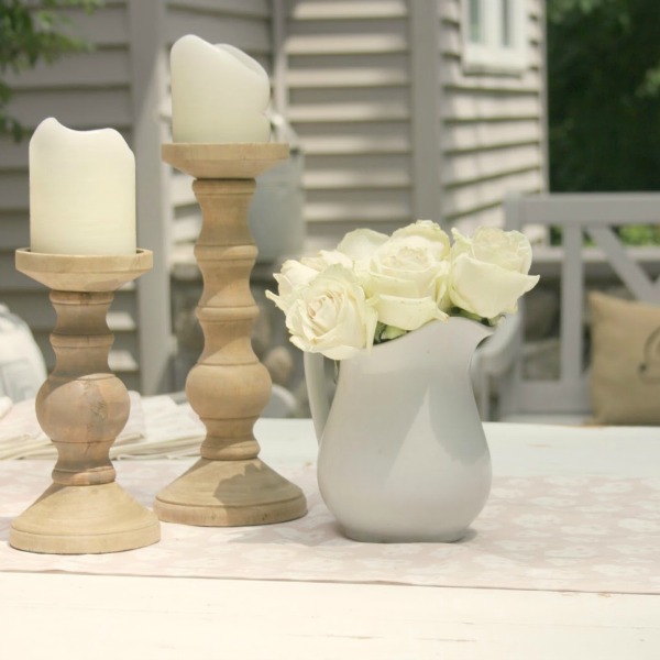 Romantic, simple, French courtyard with pink accents for a tea party - Hello Lovely Studio.