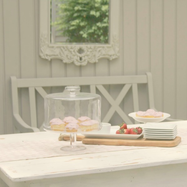 Romantic, simple, French courtyard with pink accents for a tea party - Hello Lovely Studio.