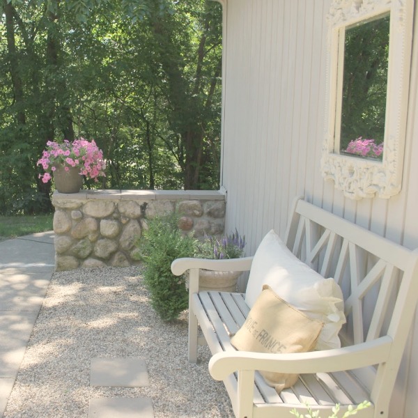 Romantic, simple, French courtyard with pink accents for a tea party - Hello Lovely Studio.