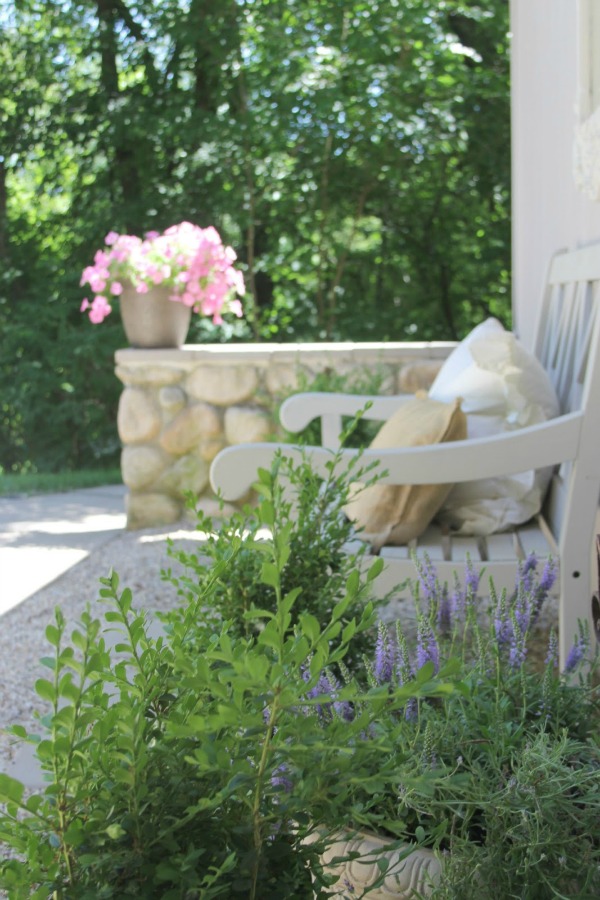 Romantic, simple, French courtyard with pink accents for a tea party - Hello Lovely Studio.