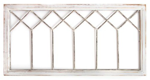 Distressed white window panel wall decor for a modern farmhouse or shabby chic room with vintage style.