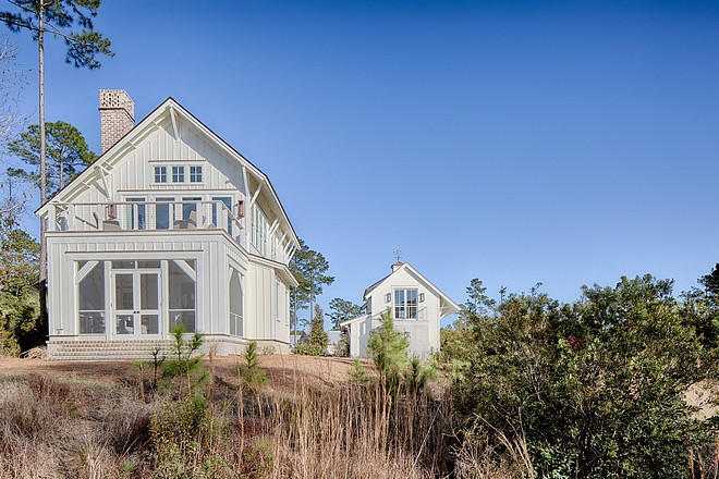 Board and batten coastal cottage exterior. Design by Lisa Furey.