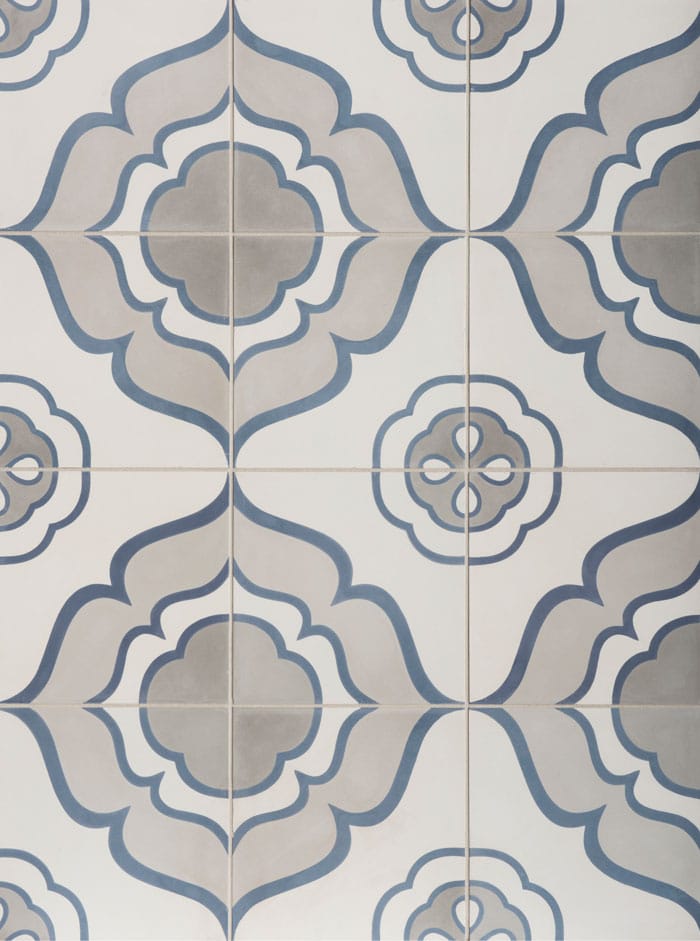 Jasmine Duquesa cement tile from Walker Zanger (Mezzanotte). #cementtile #duquesa #jasmine