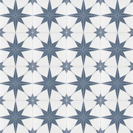 Salerno porcelain tile looks like encaustic cement. #blueandwhite #floortile #flooring #porcelaintile #encausticlook