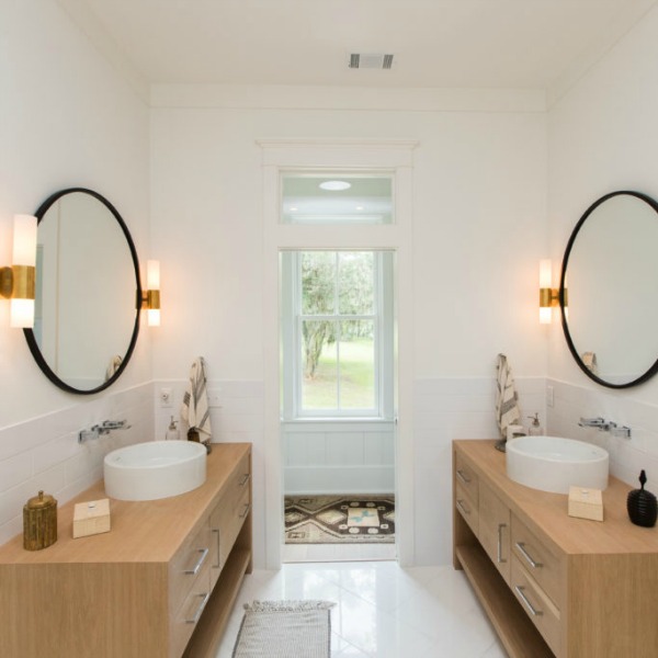 Bathroom in Modern Coastal Cottage Interior Design Inspiration in 2018 Coastal Living Idea House. Design by Jenny Keenan and architecture by Eric Moser.