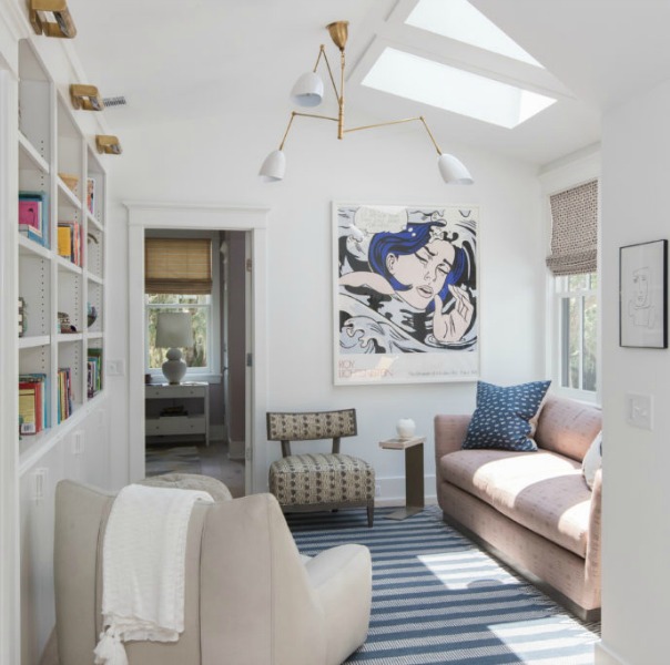 Den in Modern Coastal Cottage Design Inspiration in 2018 Coastal Living Idea House. Design by Jenny Keenan and architecture by Eric Moser.