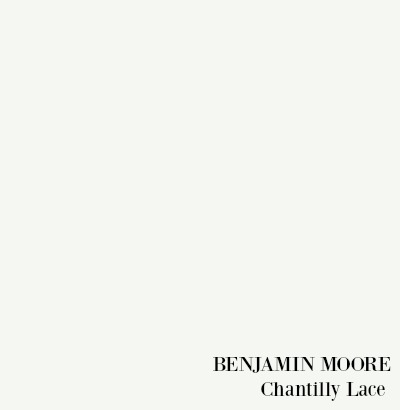 Benjamin Moore Chantilly Lace paint color swatch. #chantilllylace #bmchantillylace