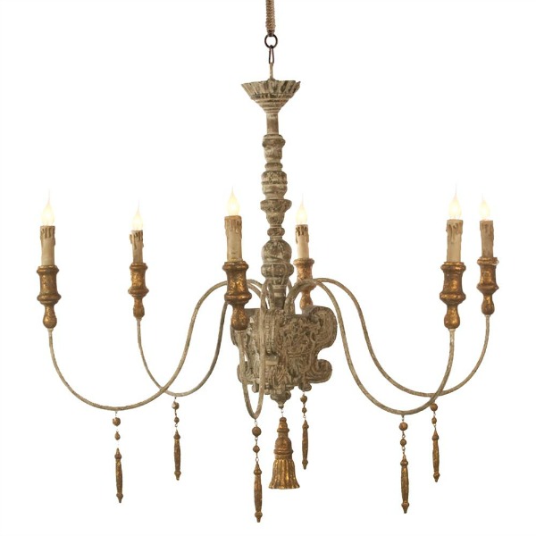 Aidan Gray French Country Wood Carved Chandelier.