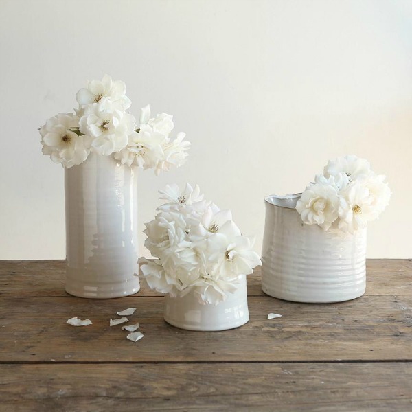 White ceramic vases. Shabby Chic Couture Design Inspiration from Rachel Ashwell!