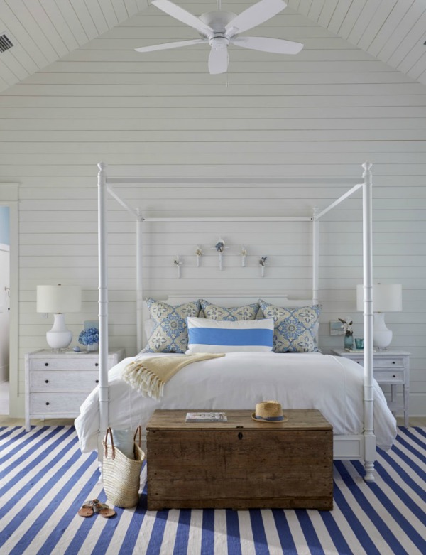 Blue and white stripes enhance a luxurious classic coastal style bespoke bedroom design from Geoff Chick & Associates. Come feast on photos of beautiful interiors to inspire As Well As Classic Interior Design Inspiration.