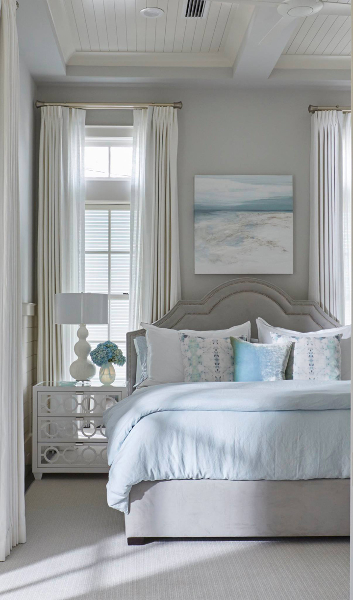 Luxurious classic coastal style bedroom design in a magnificent bespoke traditional home from architectural design firm Geoff Chick & Associates. #coastalstyle #coastaldecor #bedroomdesign #interiordesign