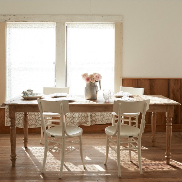 Rustic farm table and dining chairs by Shabby Chic Couture by Rachel Ashwell.