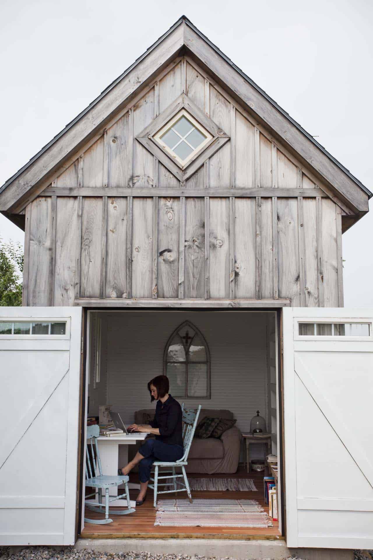 Rustic backyard farmhouse style she shed writer's retreat of Ann Voskamp. Come explore She Shed Chic, Potting Shed & Backyard Inspiration.