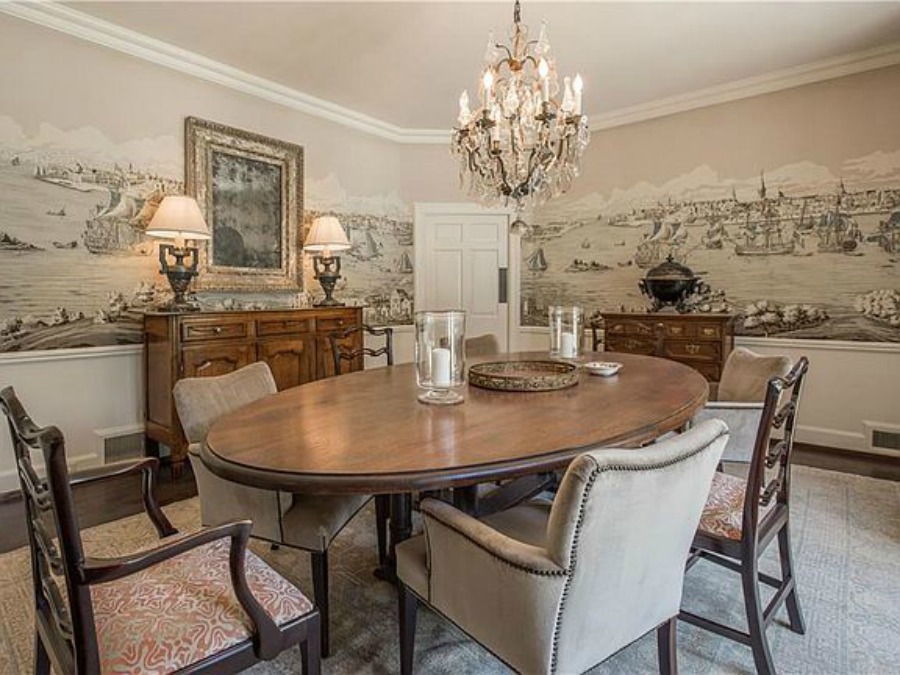 Formal dining room in an elegant historic home with Old World style and beautifully classic European inspired interiors in Marietta Georgia was built for the Kennedy-DuPre family. See more in Traditional Style House Tour: 1935 English Tudor on Hello Lovely Studio.