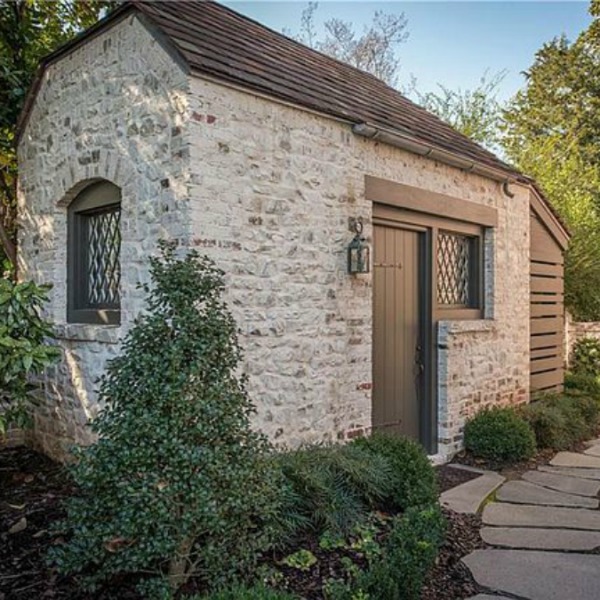 Potting shed at an elegant historic home with Old World style and beautifully classic European inspired interiors in Marietta Georgia was built for the Kennedy-DuPre family. European country designed home in Georgia...certainly lovely indeed.