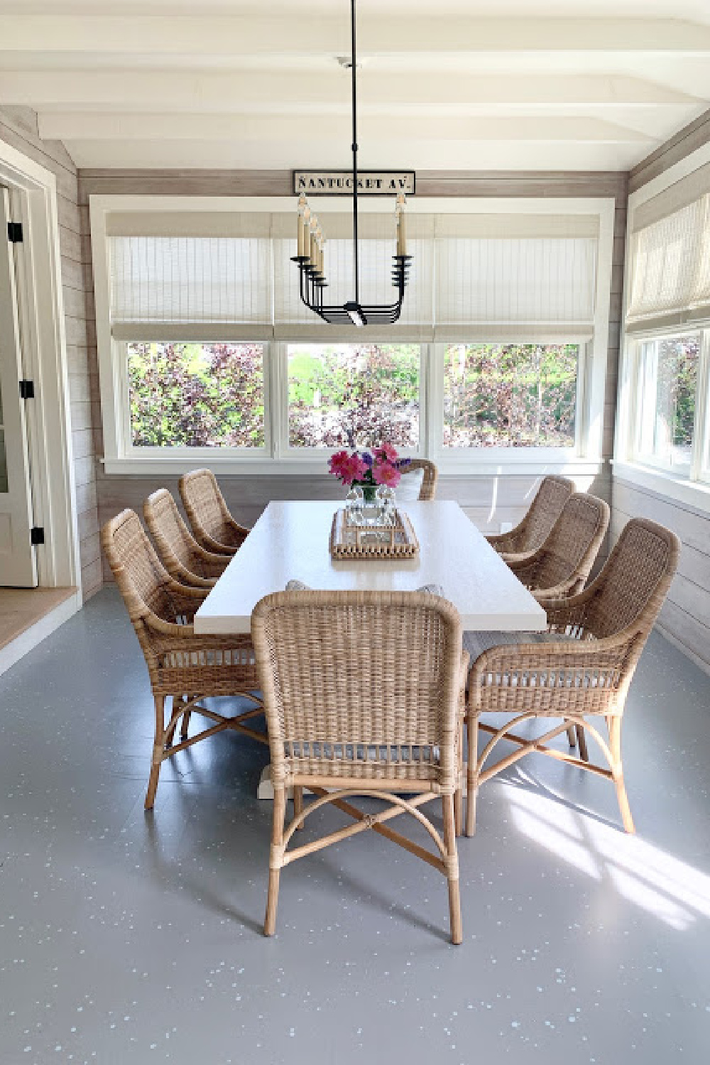 Simple and chic Nantucket casual dining in a former porch - Sherry Hart.